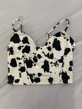 Cow Print Bustier Crop Top - Black & White